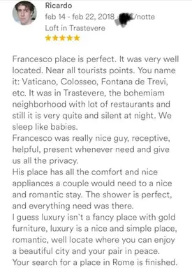 a screenshot of a text message about a man at trastevere' s Musa in Rome