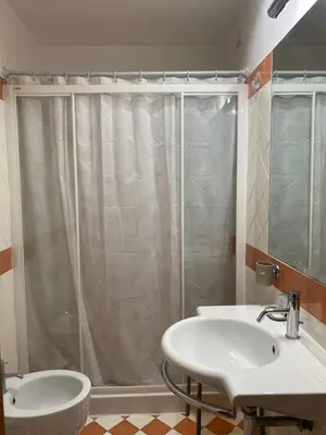 a bathroom with a shower and a white sink at Residenza in Rome