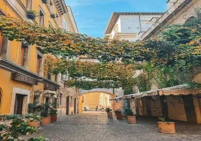 an alley with ivy on the side of a building at [Trastevere - Rome] Strategic and Comfortable Loft in Rome