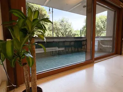 a room with a large window and a potted plant at Mazzini Boutique Apartment in Rome