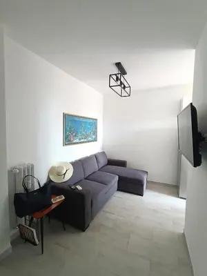 a living room with a couch and a tv at La Terrazza sull'Appia by Hostand in Rome