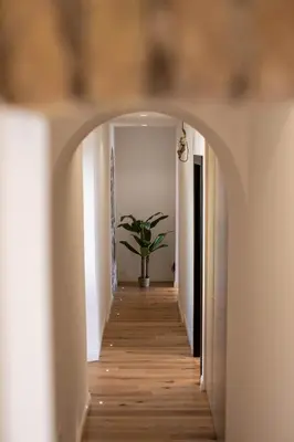 a hallway with a potted plant in the middle at Scipioni Luxury Suite in Rome