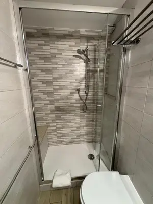 a bathroom with a shower and a toilet at Cozy apartment in Rome Trastevere in Rome