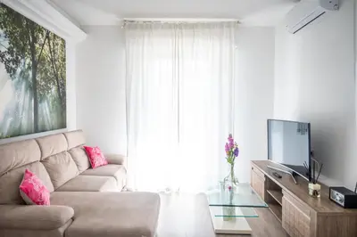 a living room with a couch and a tv at Families apartment in Rome