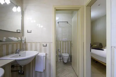 a bathroom with a sink and a shower and a toilet at Domus Australia in Rome