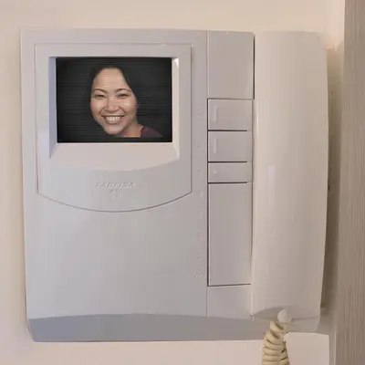 a microwave with a picture of a woman in it at PeoniaMaximaHouse -Piazza Bologna- in Rome