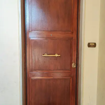 a wooden door with a brass handle on it at Oasi Urbana San Paolo in Rome