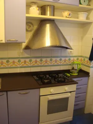 a kitchen with a stove and a hood at La Casa Dei Gerani in Rome