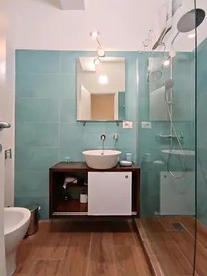 a bathroom with a sink and a glass shower at SAN PAOLO ROMA HOLIDAY HOME in Rome