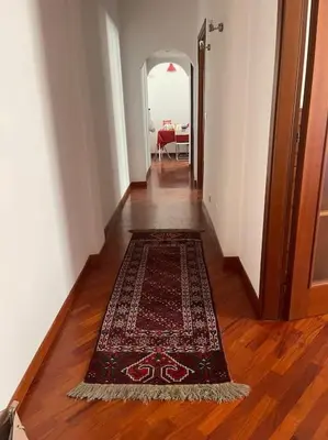 a hallway with a rug on a wooden floor at Nice flat in Furio Camillo in Rome