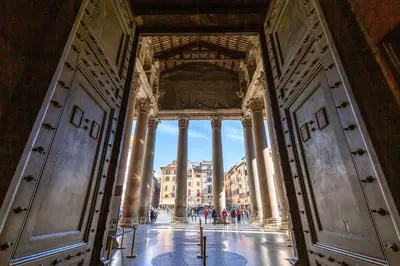 a view of a building from the inside of a door at Dimora Pastini in Rome