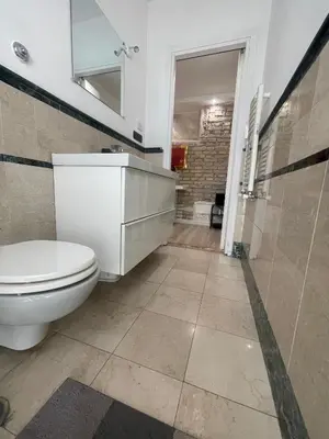a bathroom with a toilet and a sink and a mirror at Gens Julia in Rome