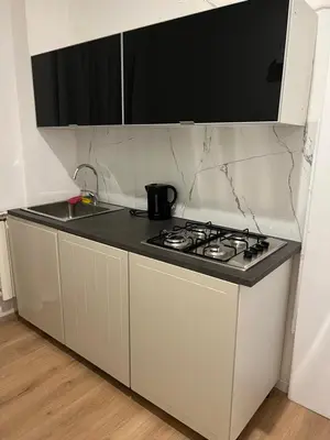 a kitchen with a stove and a counter top at Luxury Suite Rialto in Rome