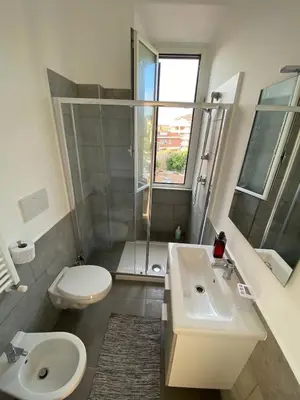a bathroom with a sink and a toilet and a shower at Dew Vatican Apartment in Rome