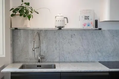 a kitchen counter with a sink and a plant at Casa Mirabella in Rome