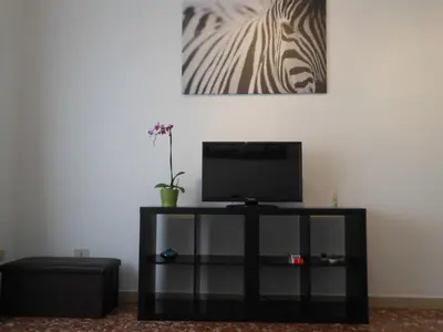 a flat screen tv sitting on top of a black entertainment center at Romolo House in Rome