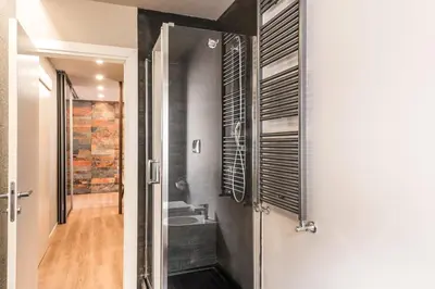 a bathroom with a walk in shower and a sink at Saint Peter Vatican luxury apartment in Rome