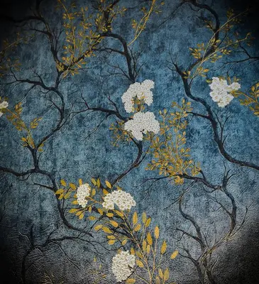 a painting of flowers on a blue wall at Alba Rosa Rooms in Rome