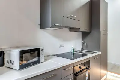 a kitchen with a microwave and a sink at Vatican Portrait Suites in Rome