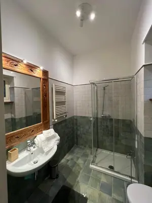 a bathroom with a sink and a shower at Orti18 - Ponte Milvio in Rome