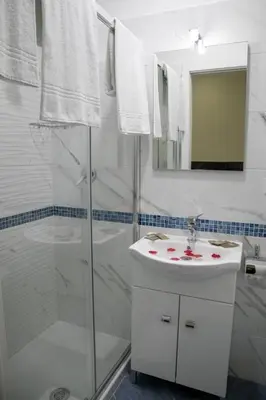 a bathroom with a shower and a sink and a mirror at NINFA in Rome