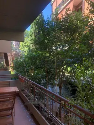 a balcony with two wooden benches and a tree at Rizzola casa e appartamento per vacanze in Rome