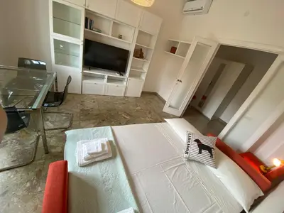 a living room with a couch and a television at CASA BALU' in Rome