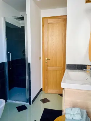 a bathroom with a sink and a shower at GuestHost - The Design Pasta Apartment in Rome