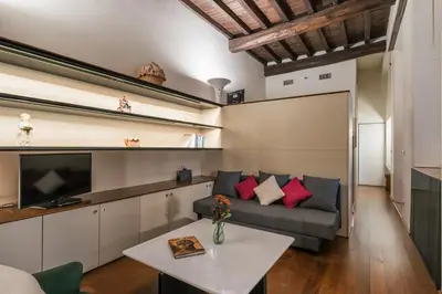 a living room with a couch and a tv at iFlat Pantheon 's Gem in Rome