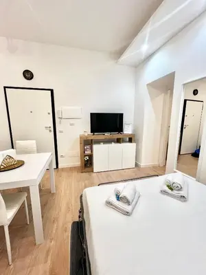 a room with a bed and a table and a tv at Saint Peter 78 - Design Apartment in Rome