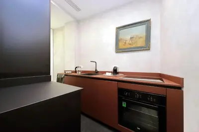 a kitchen with a sink and a microwave at Luxury apartment in Trastevere in Rome