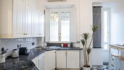 a kitchen with white cabinets and a potted plant at EasyTopStay - Colonna Guest House in Rome