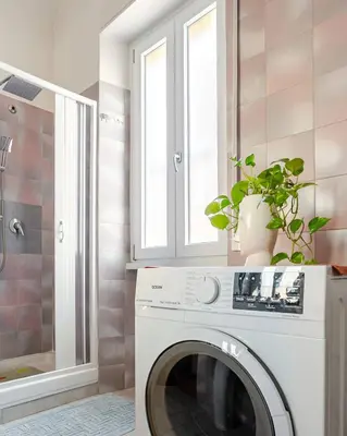 a washing machine in a bathroom with a plant at Rome artist house in Rome