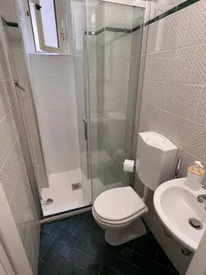 a bathroom with a shower and a toilet and a sink at Guest House Biondi Cavour in Rome