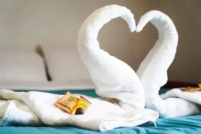 a towel shaped like swans on a bed at Da Bricca a Monteverde in Rome