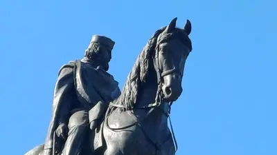 a statue of a man riding a horse at Chiara Stella Guest House in Rome