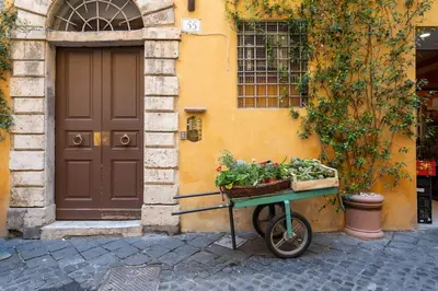a cart with plants on it in front of a building at Piazza Navona - Tiny House in Rome