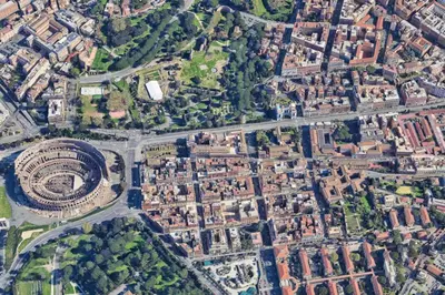an overhead view of a city with buildings and roads at HT BILO 2 COLOSSEO in Rome