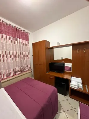 a bedroom with a bed and a desk with a television at TERMINI STAR in Rome
