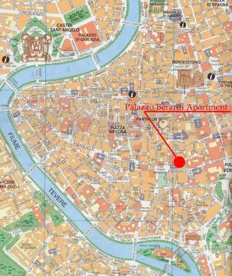 a map of a city with a red dot at Discover the Pantheon from The Berardi Studio Flat in Rome