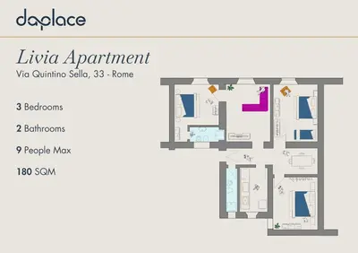 a floor plan of the living apartment at Daplace - Livia Apartment in Rome