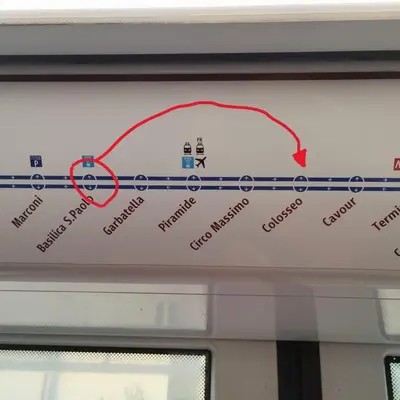 a map on a train with a train track at San Paolo Inn in Rome
