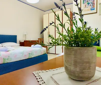 a vase with a plant on a table in a room at Family in Rome in Rome