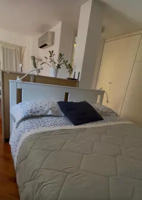 a bedroom with a bed with a plant on a shelf at Trastevere Lenci House in Rome