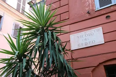 a sign on the side of a building with a plant at Beloved Trastevere in Rome