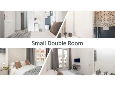 a collage of two pictures of a small double room at Best Vatican Apartment in Rome