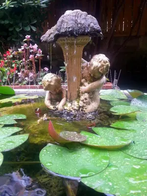 two cherubs sitting in a pond with a mushroom at Guest House Il Limone Nascosto in Rome