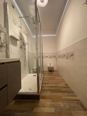a bathroom with a shower and a toilet at La Stamperia in Rome
