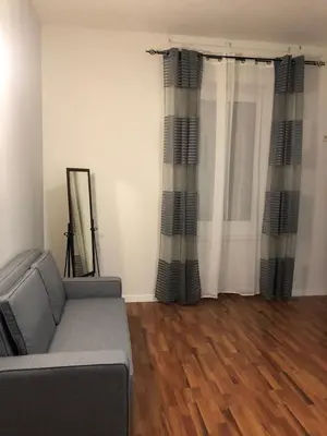 a living room with a couch and wooden floors at ALMA Rooms Appia in Rome