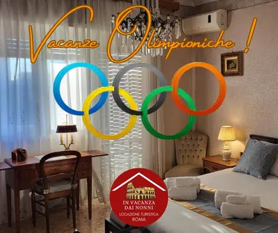a sign for a hotel room with the olympic rings at In Vacanza dai Nonni in Rome